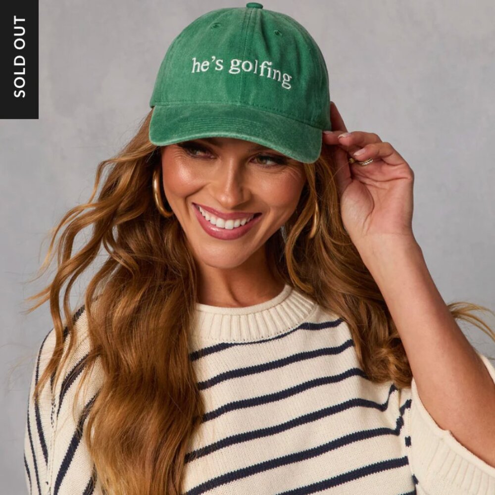 Vici Green "he's golfing" Embroidered Baseball Cap